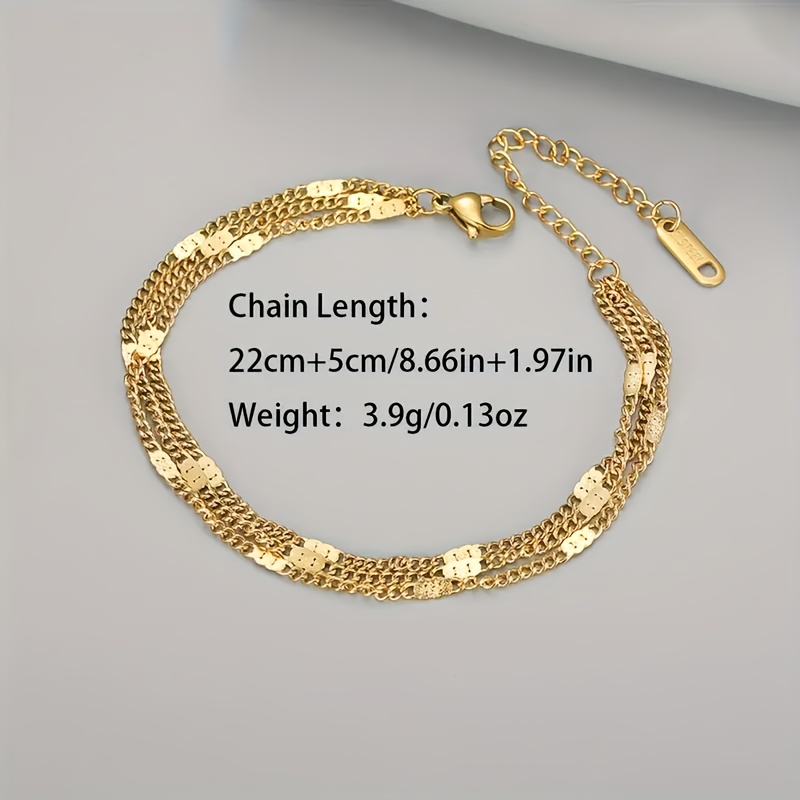 Women's Elegant Golden Triple Layered Chain Ankle Bracelet, Vacation Style